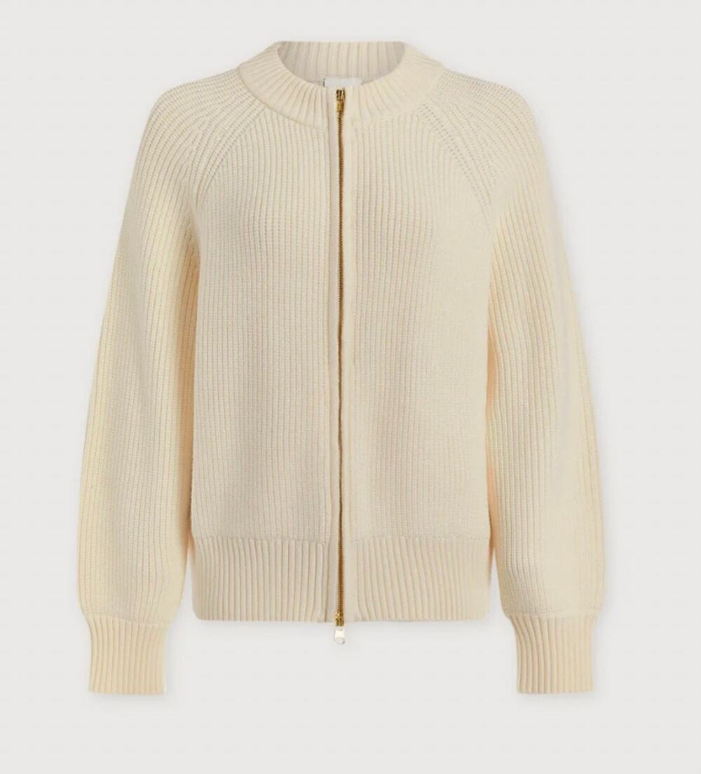 NWT Varley Milo Full Zip Ribbed Knit Sweater Jacket Cardigan Egret Cream Medium